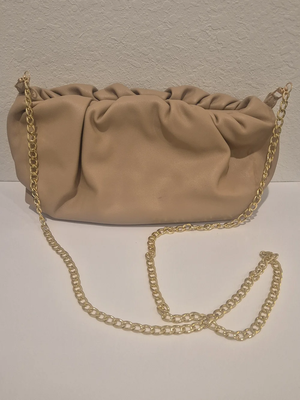 Prime Beige Faux Leather Handbag Gold Chain Shoulder Bag